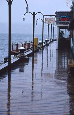 Placitas Artists -Rainy Pier in Halifax Lew Engle